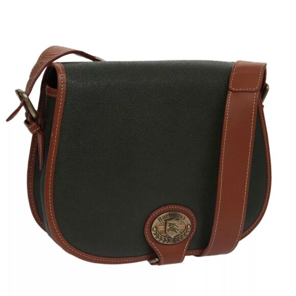 Burberrys Shoulder Bag PVC Leather Green Brown Gold Auth ti2535 - Picture 1 of 16